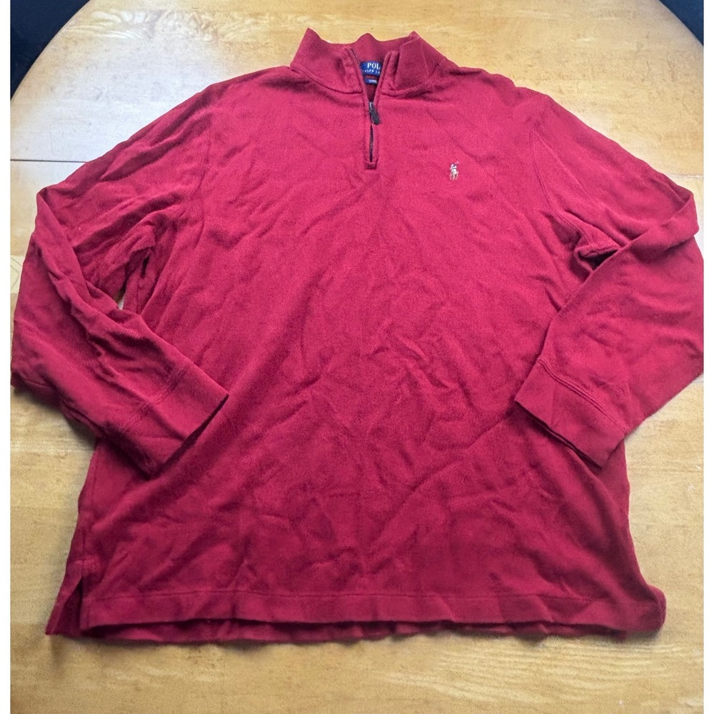Polo Ralph Lauren Estate Rib Quarter Zip Pullover Red Cotton Flesh Pony Mens XL